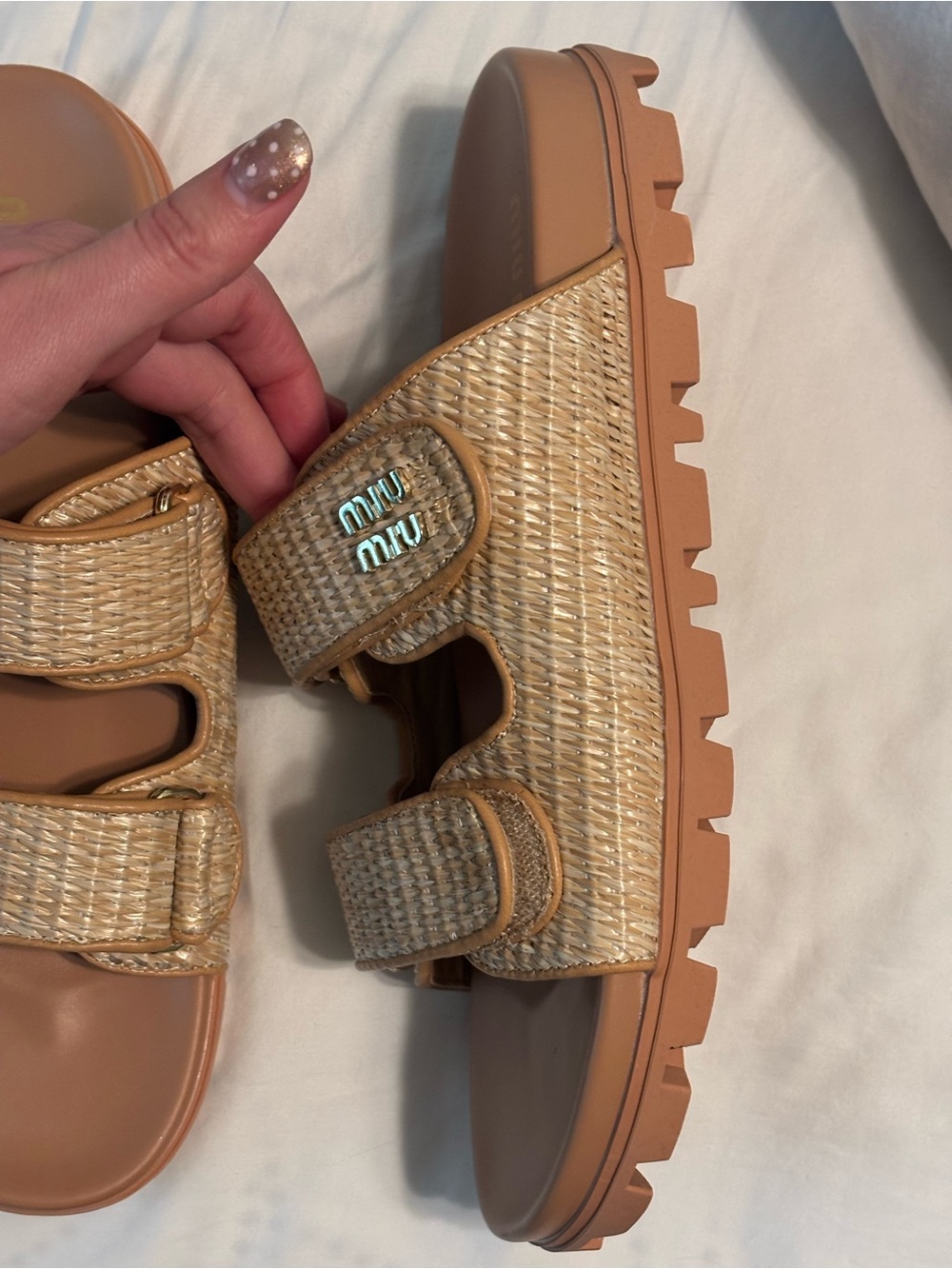 Women's Tan Woven Strap Slide Sandals size 41/US 10 - Picture 2 of 9